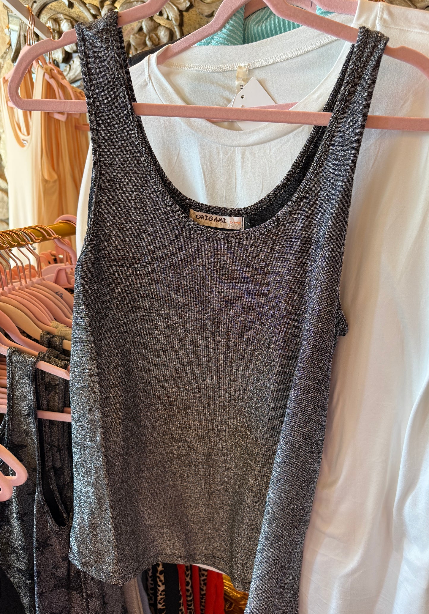 ORIGAMI Black Silver Sparkle Tank Top