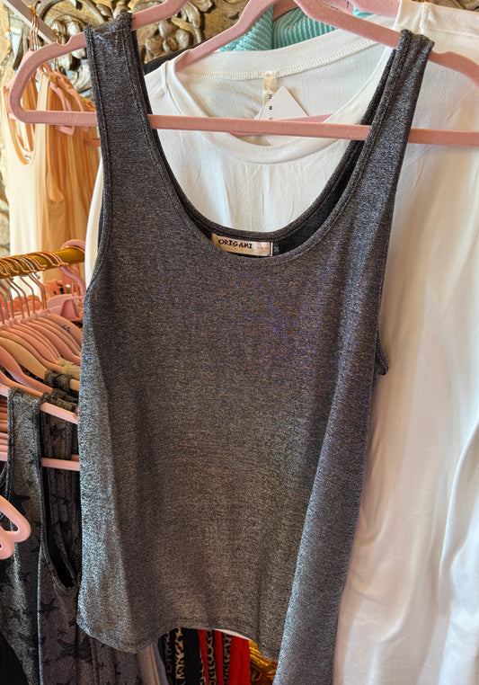 ORIGAMI Black Silver Sparkle Tank Top
