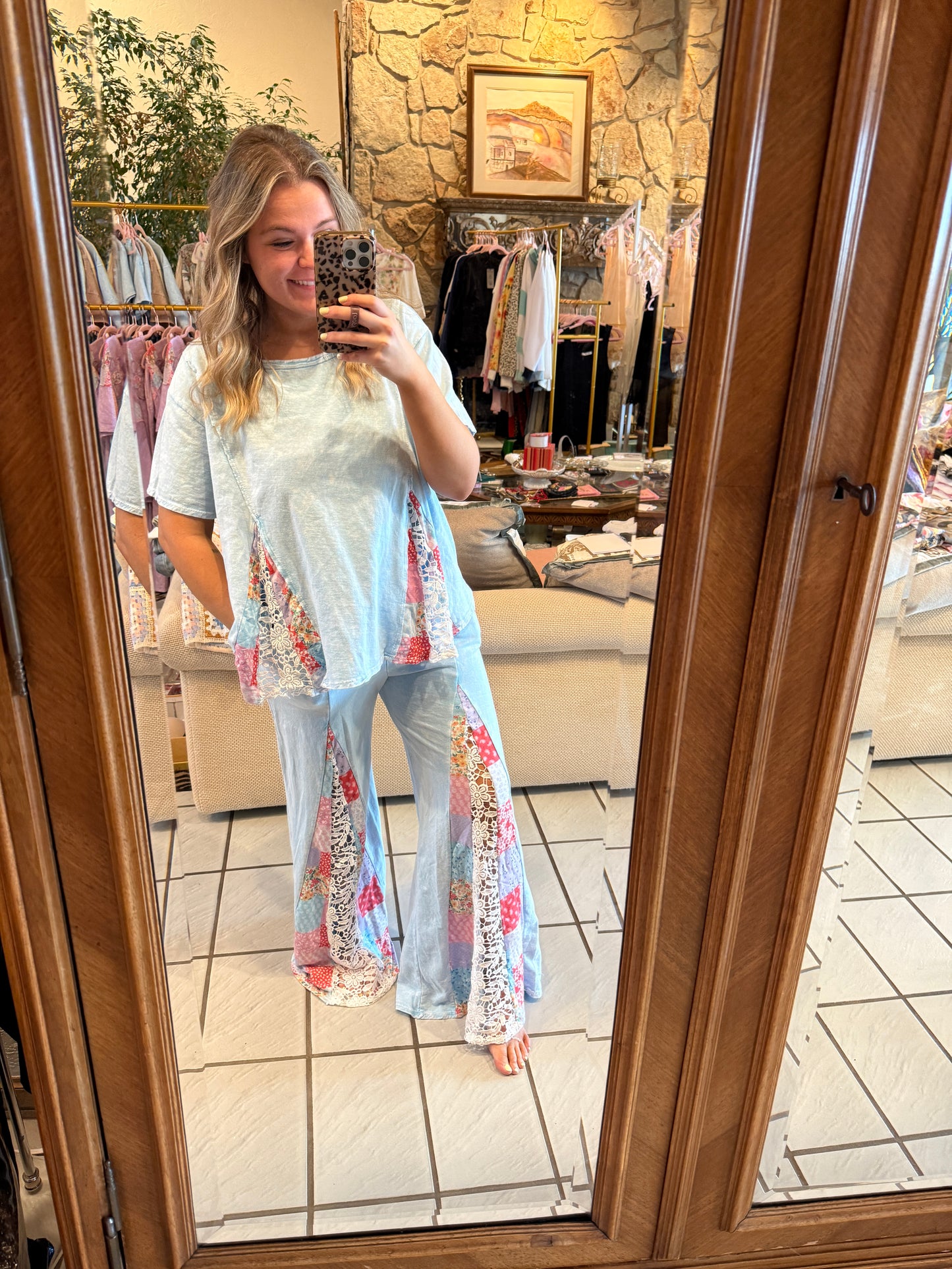 J HER Baby Blue Lace Bell Bottom Set