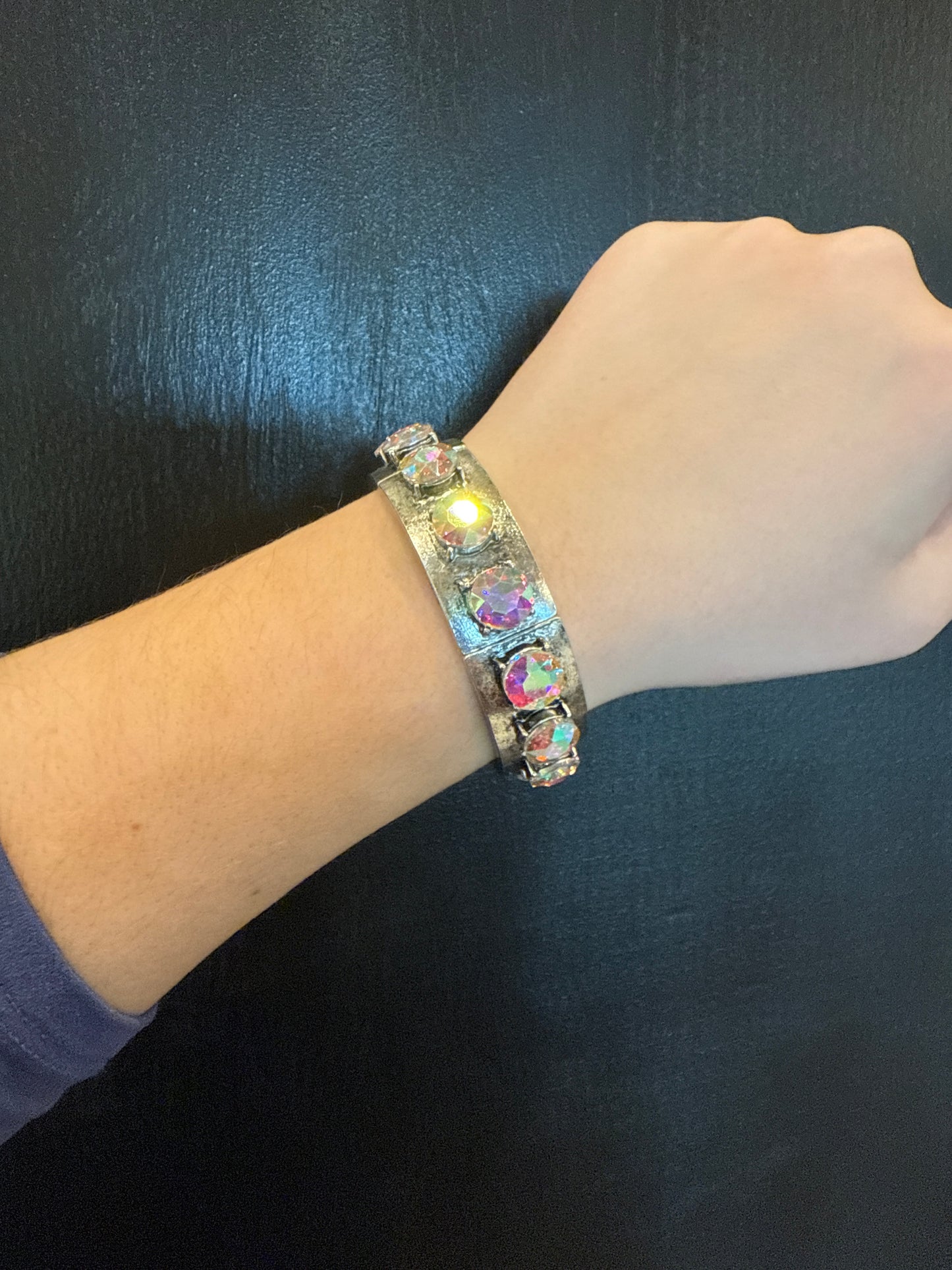 Wide Large AB Stone Stretchy Bracelet