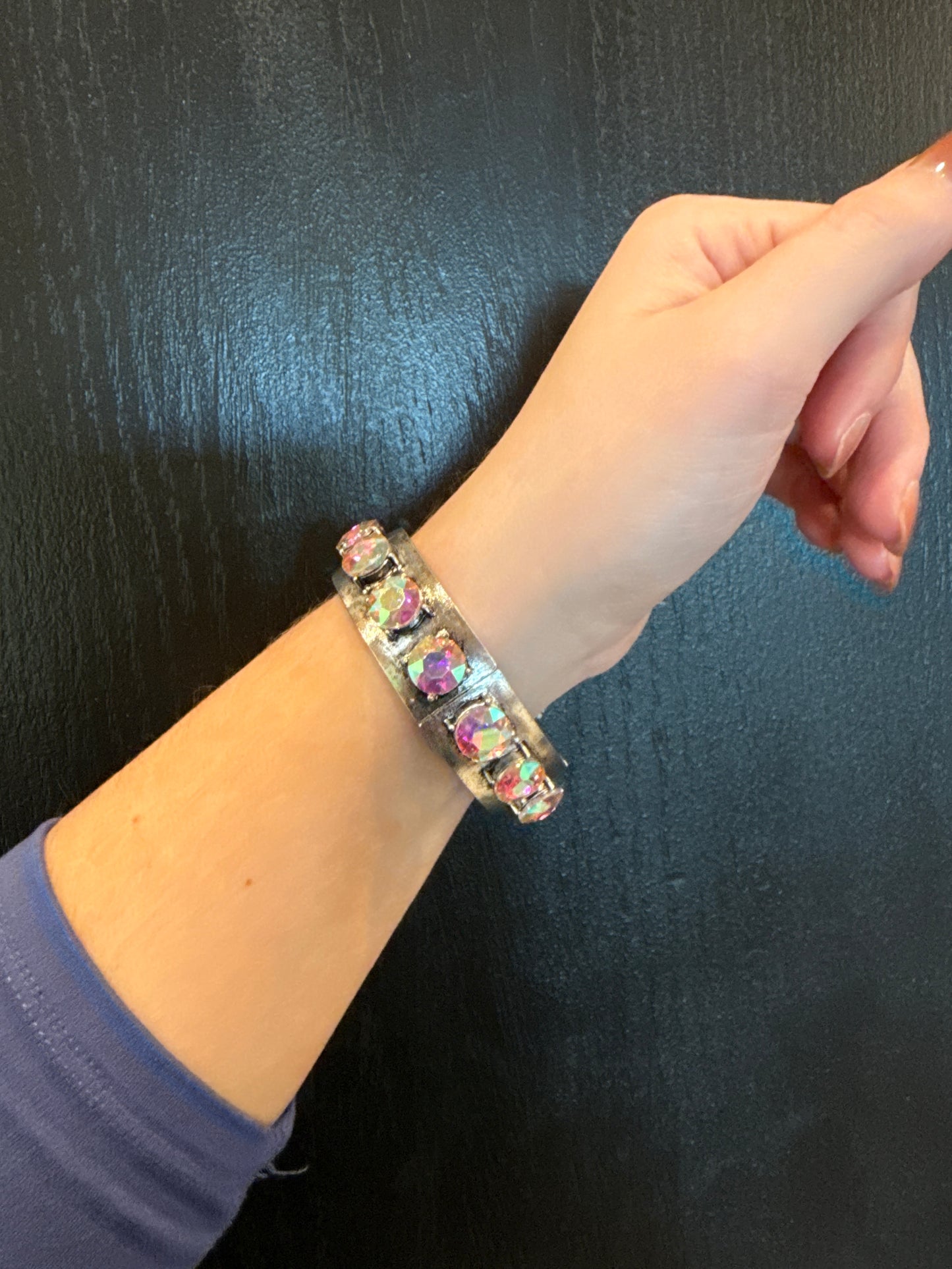 Wide Large AB Stone Stretchy Bracelet