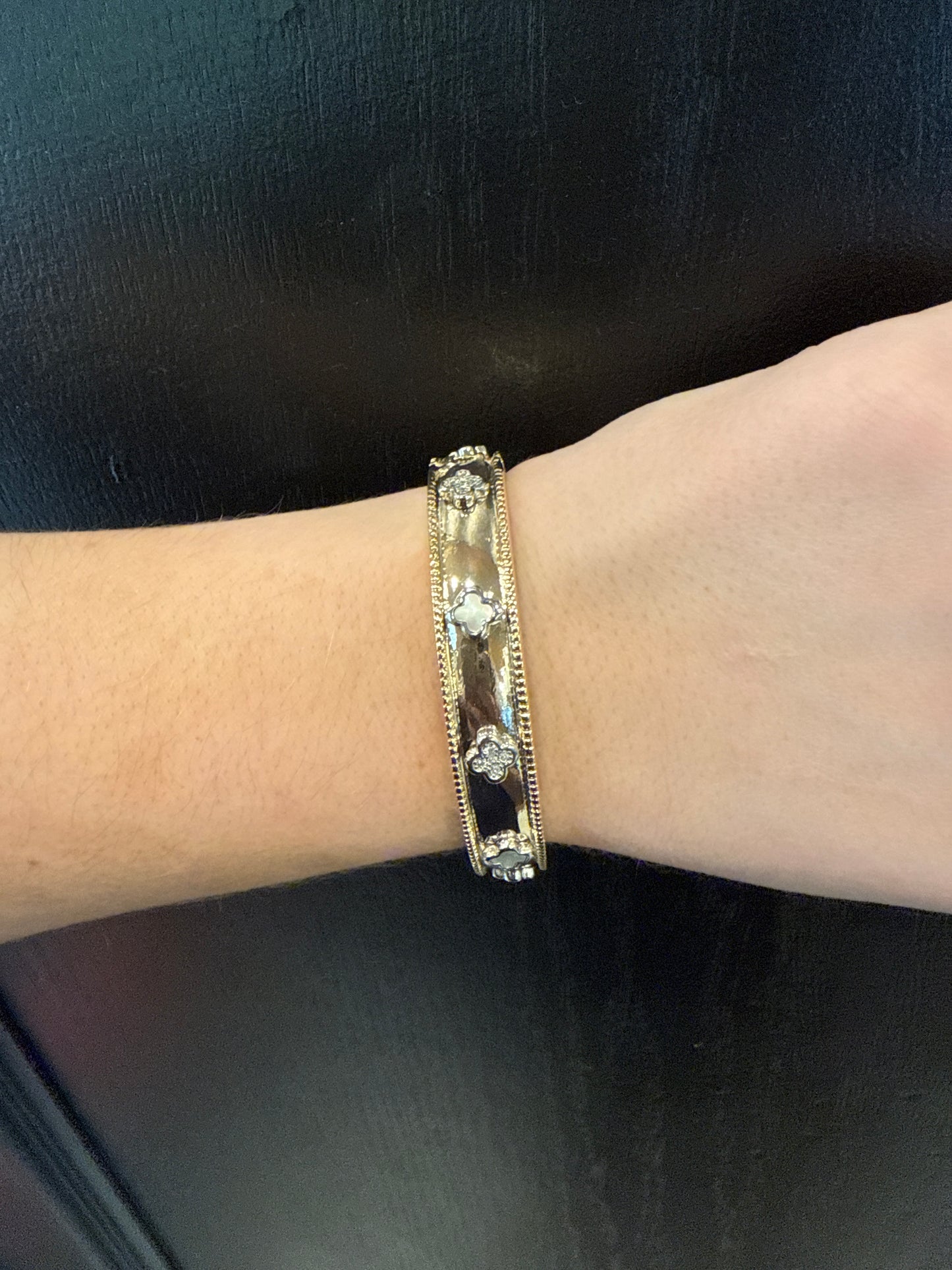 ALICE Mother of Pearl and Crystal Inspired Hinged Bracelet