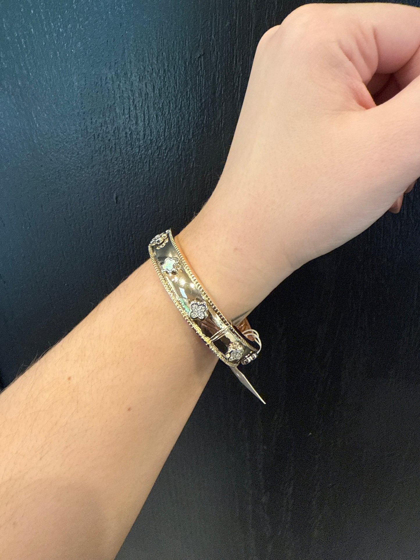 ALICE Mother of Pearl and Crystal Inspired Hinged Bracelet