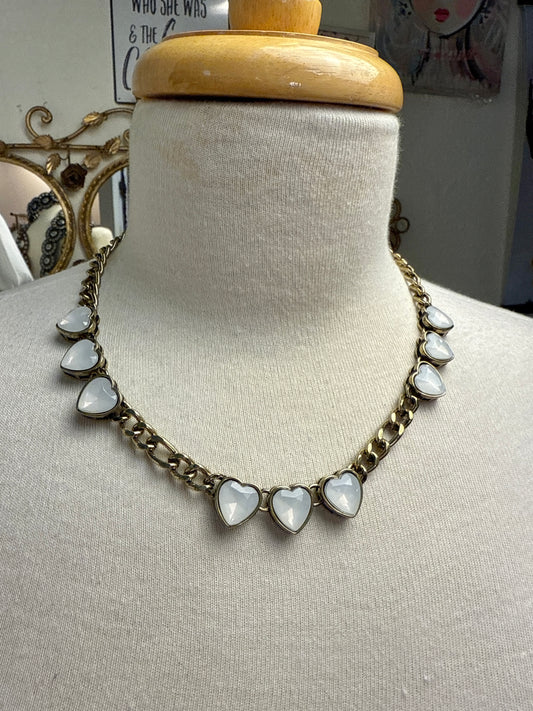 Moon Stone Triple Heart Necklace