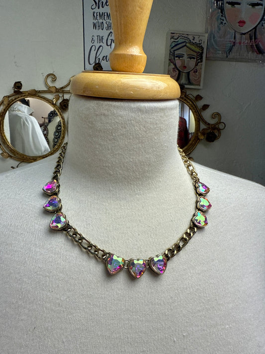 AB Stone Triple Heart Necklace