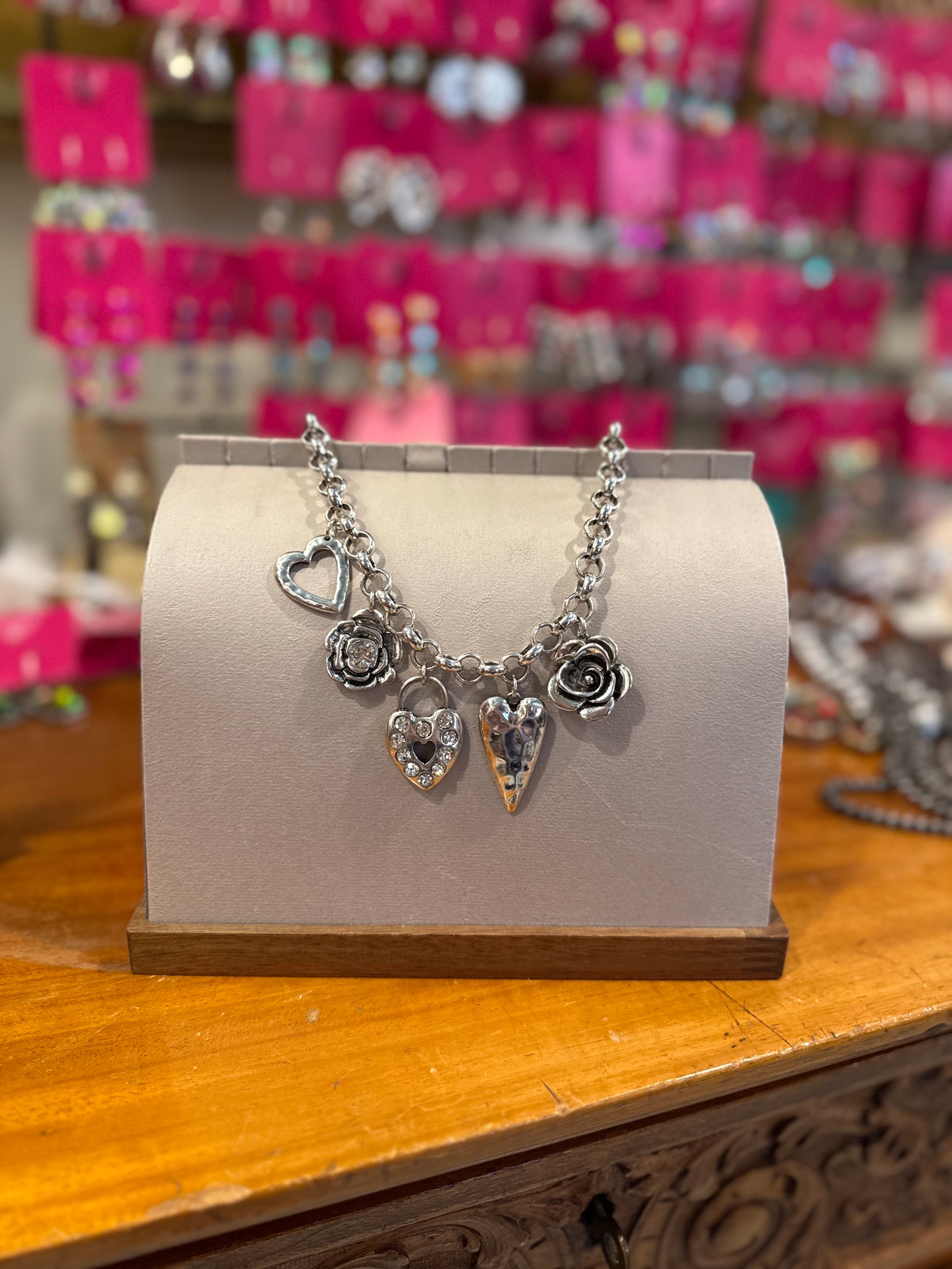 Heart and Flower Charm Necklace