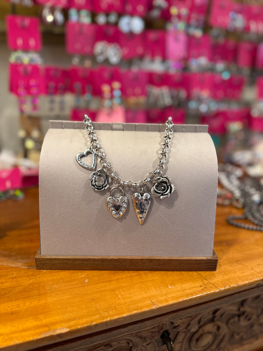 Heart and Flower Charm Necklace