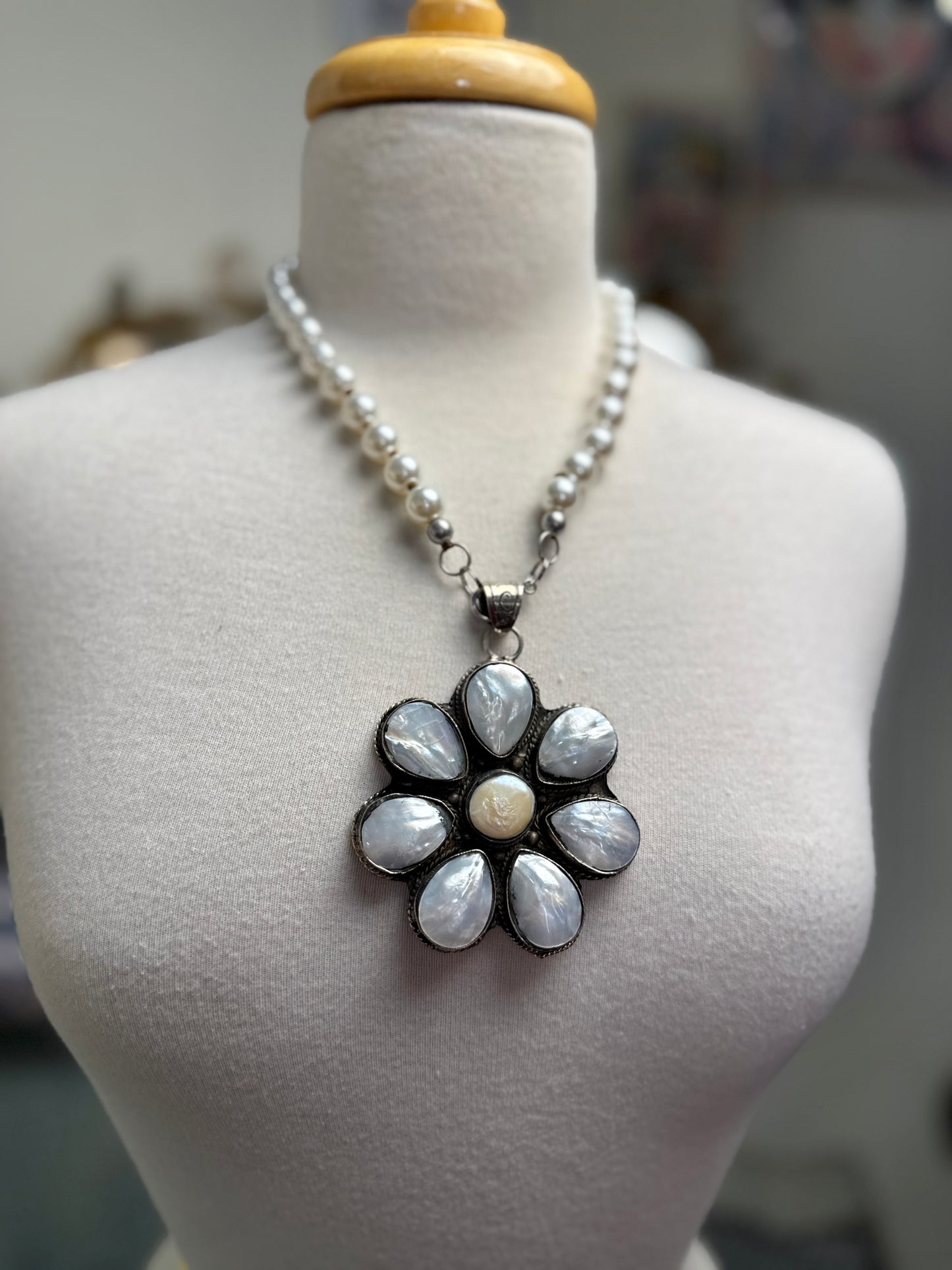 Mother of Pearl Tibetan Silver Necklace