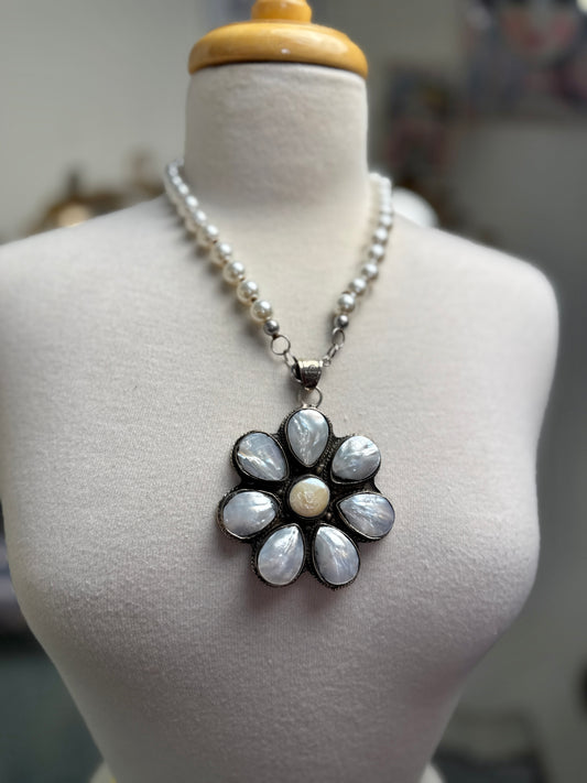 Mother of Pearl Tibetan Silver Necklace