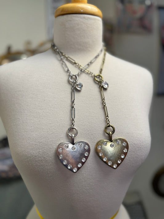 Crystal Stone on Heart Drop Necklace