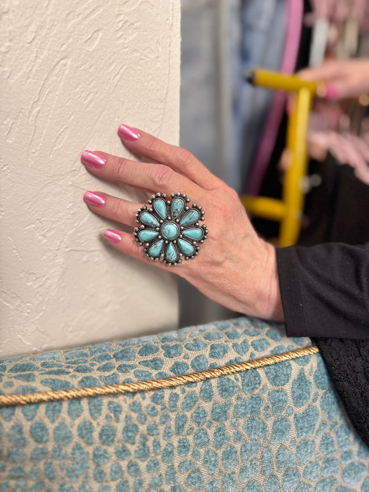 Inspired Turquoise Flower Stretchy Ring