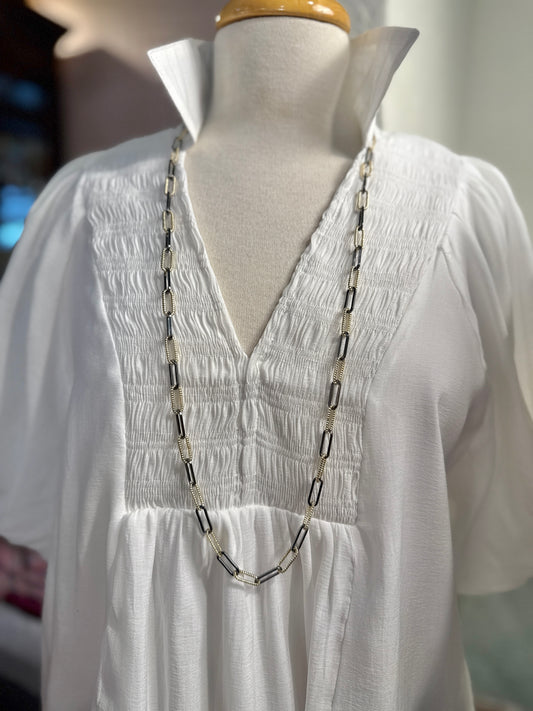 Long Gold and Graphite Chain Layering Necklace