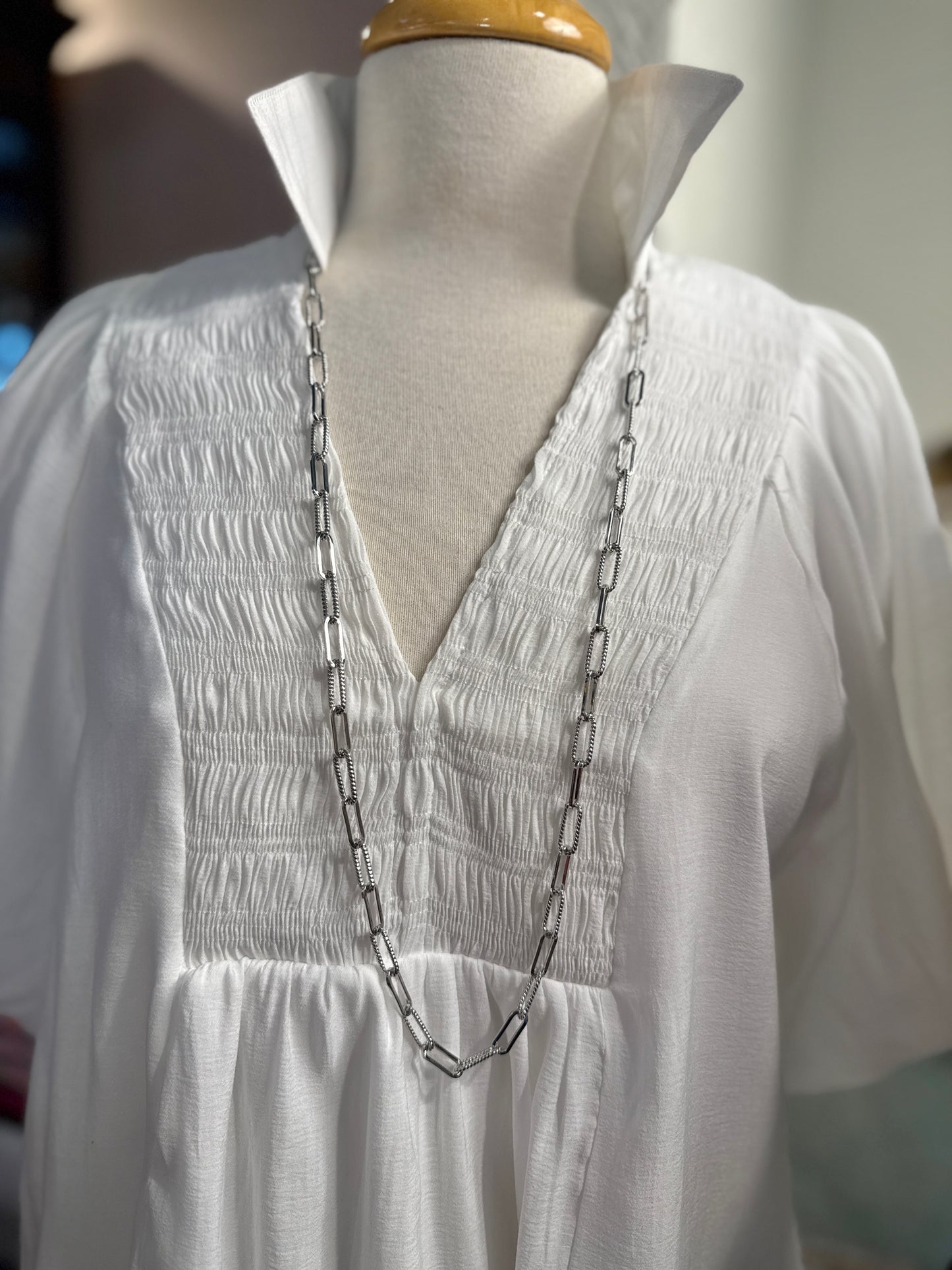 Long Silver Chain Layering Necklace