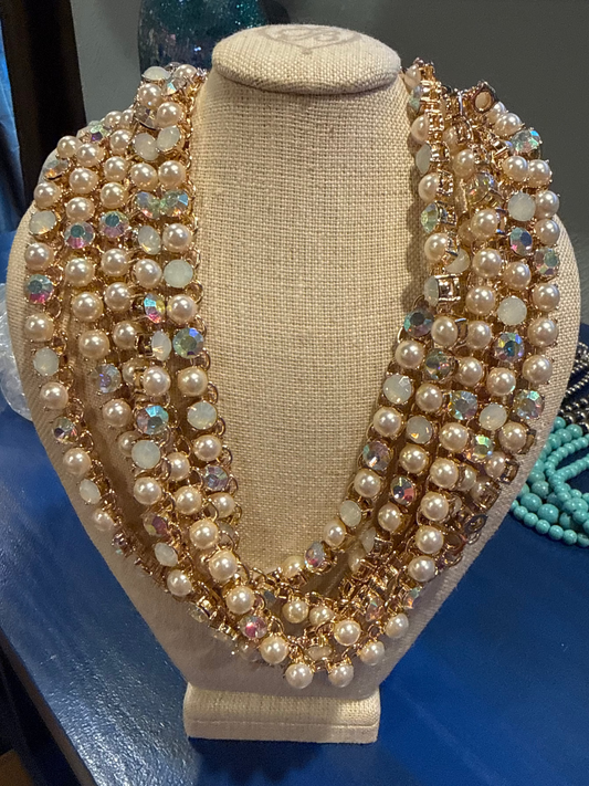 ALICE 5 strand Pearl and Crystal Necklace