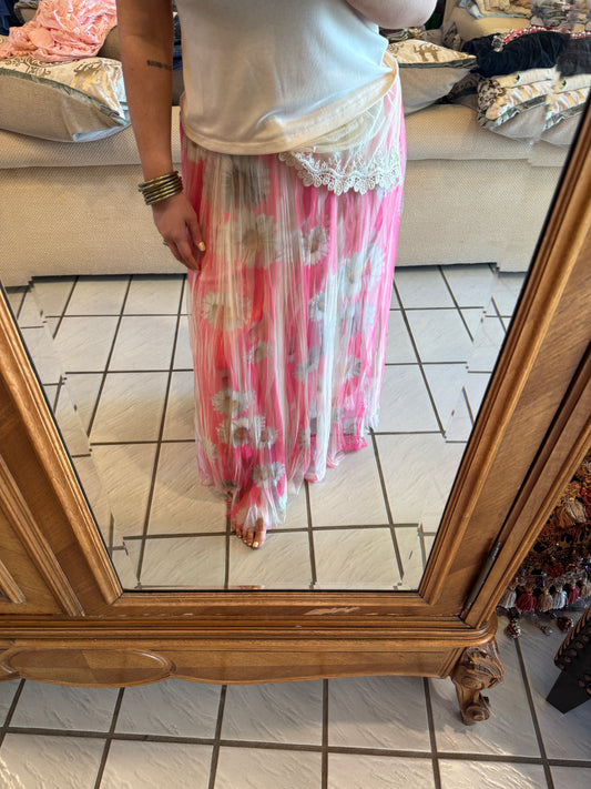 ORIGAMI Bright Pink Floral Skirt