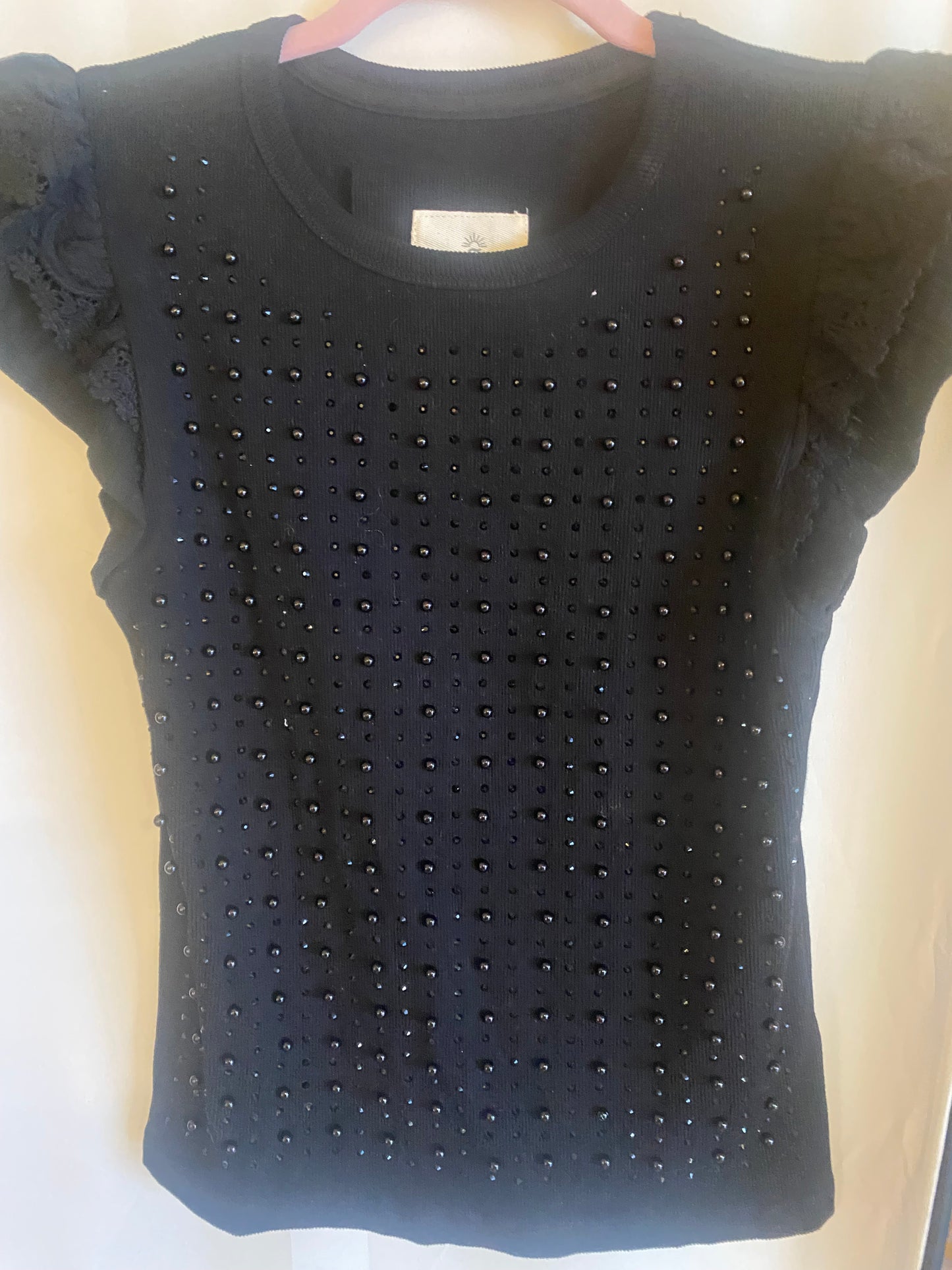 UMGEE black crystal and pearl top *RUNS EXTREMELY SMALL*