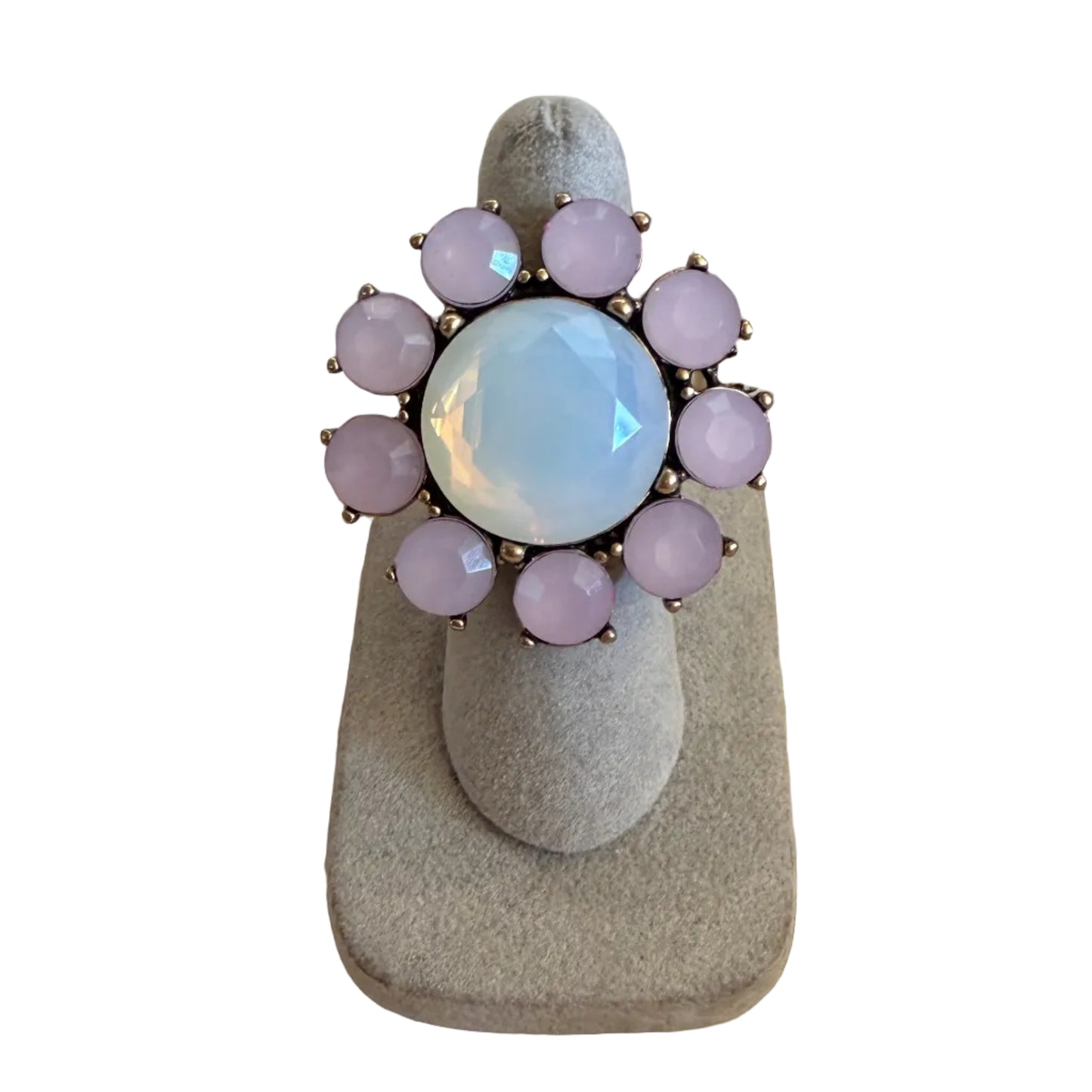 White Opal and Pink Opal Flower Stretch Ring