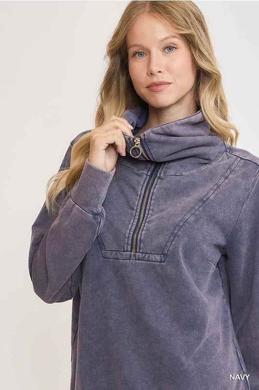 UMGEE Mineral Washed Half Zip Up Top