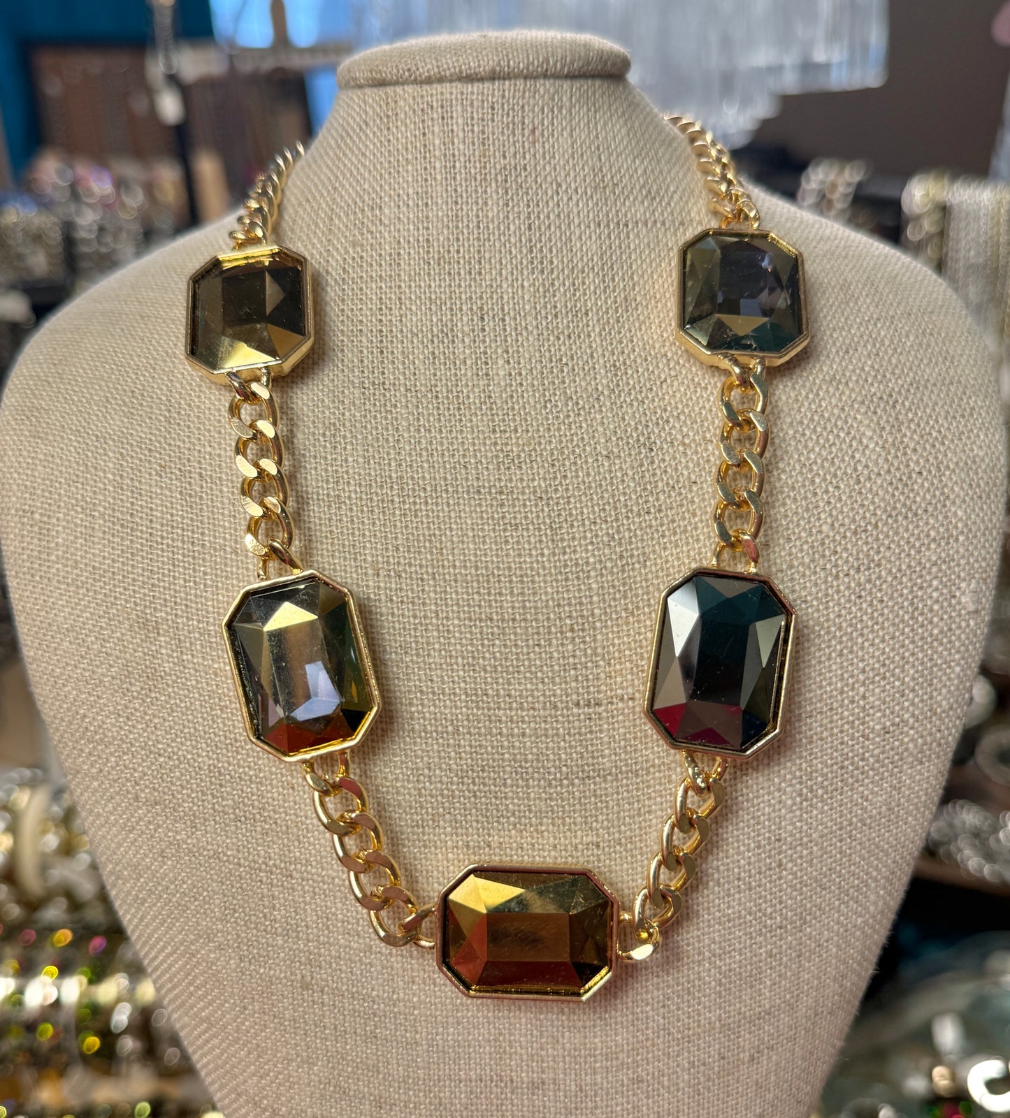 Topaz Rectangle Gold Necklace
