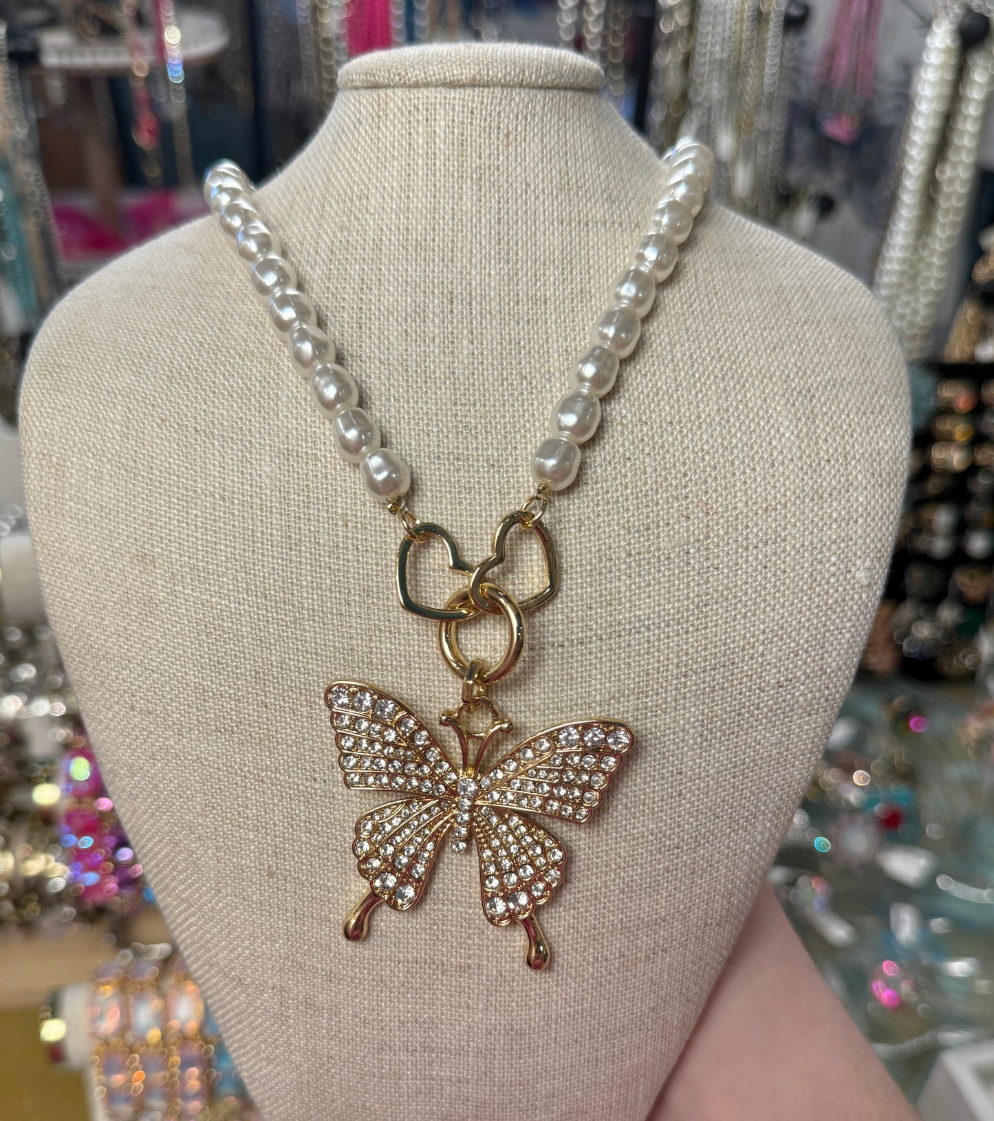 Pearl Butterfly Crystal Necklace