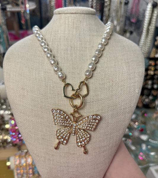 Pearl Butterfly Crystal Necklace