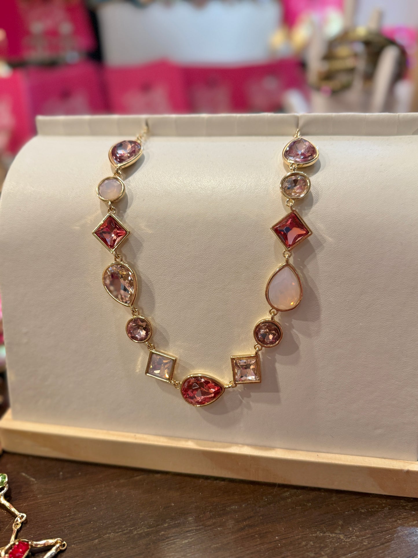 Pink Multi Shape Gold Necklace