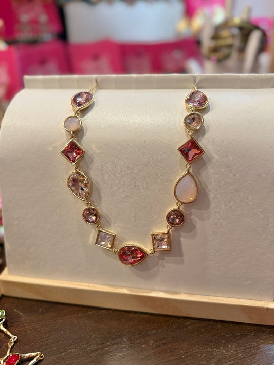 Pink Multi Shape Gold Necklace