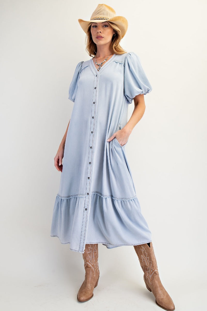 EASEL Button Down Poly Knit Washed Maxi Dress