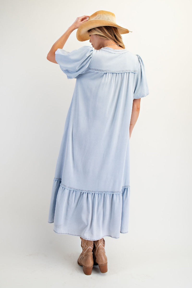 EASEL Button Down Poly Knit Washed Maxi Dress