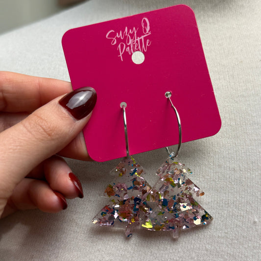Pink Christmas Tree Earrings