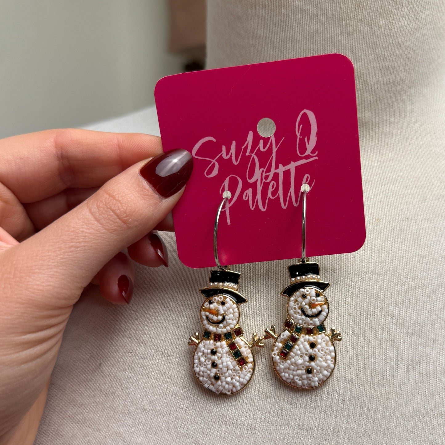 Snowman Beaded Christmas Earrings