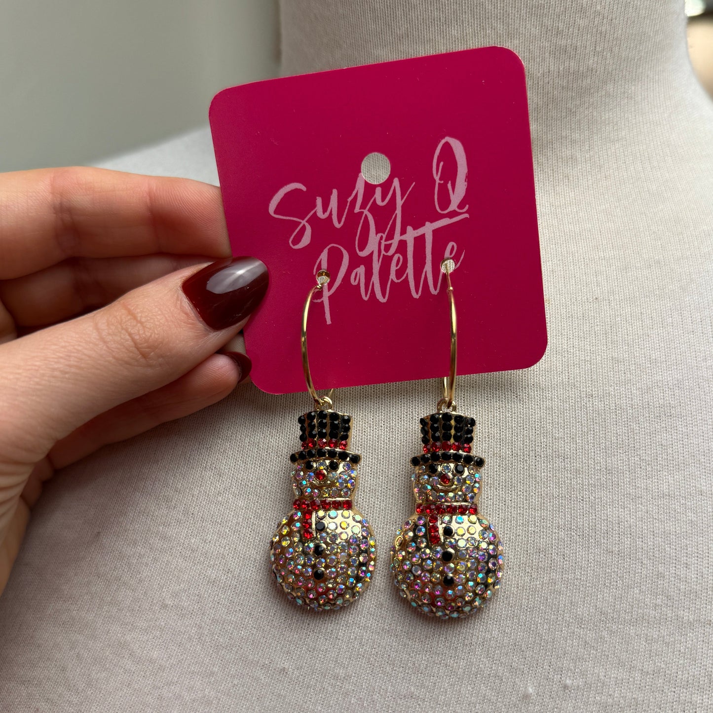 Snowman Crystal Christmas Earrings