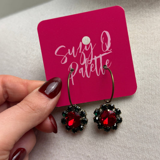 Red and Green Floral Christmas Earrings