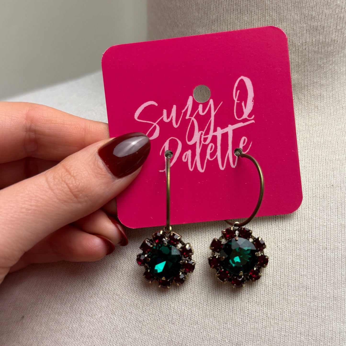 Green and Red Floral Christmas Earrings