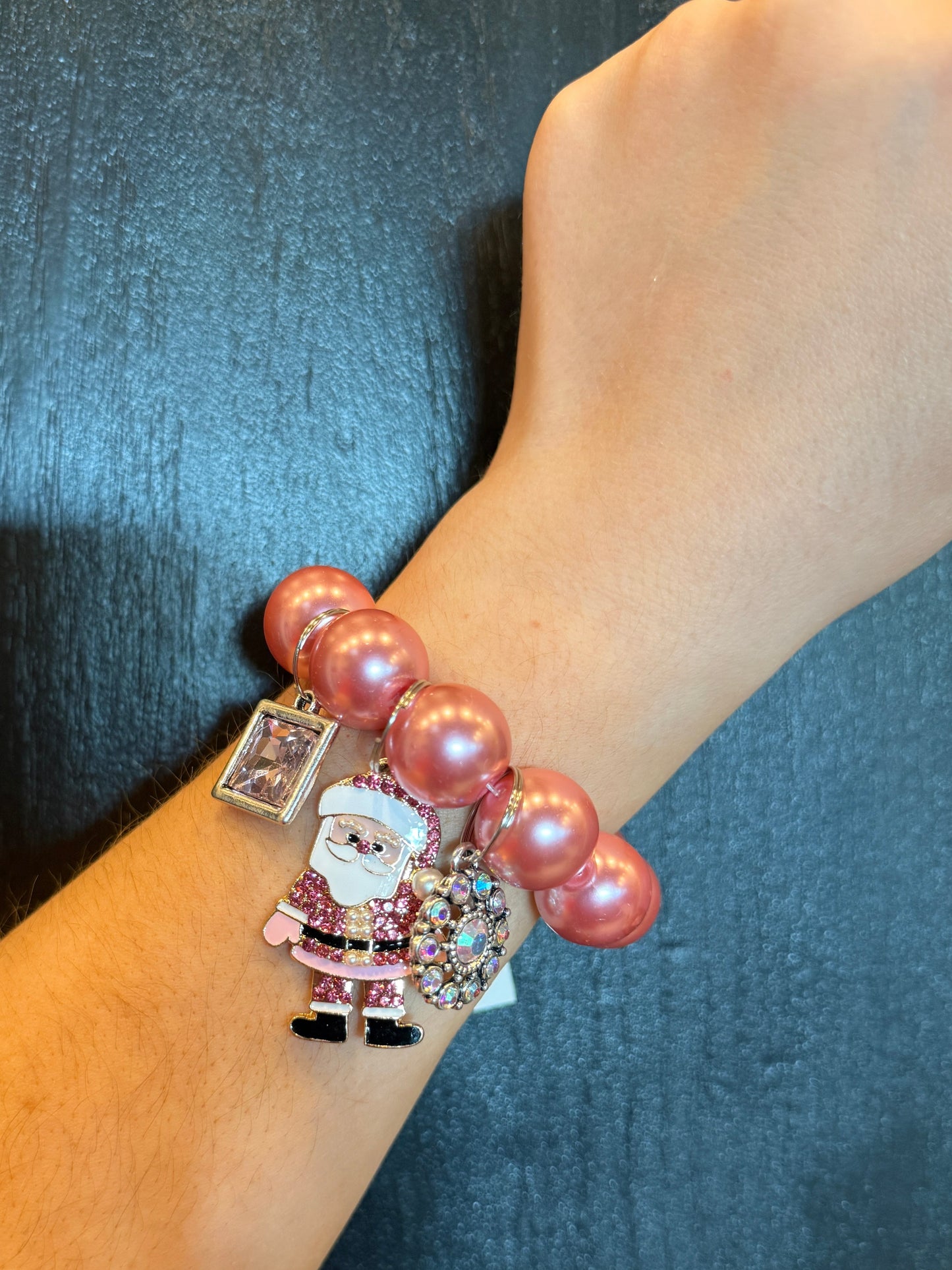 Santa Pink Christmas Charm Bracelet
