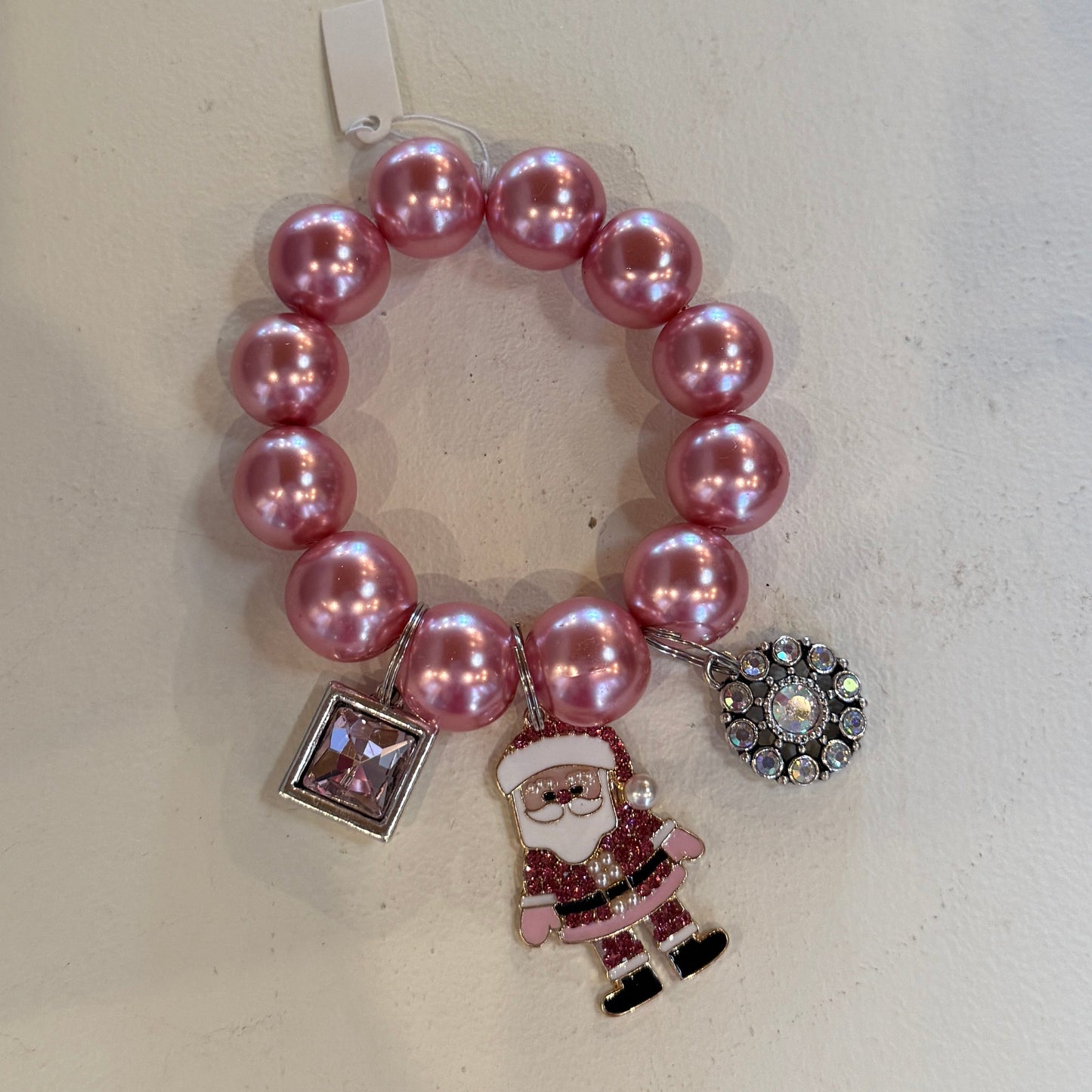 Santa Pink Christmas Charm Bracelet