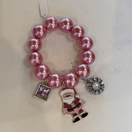 Santa Pink Christmas Charm Bracelet