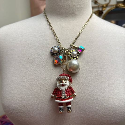 Santa Pearl Christmas Charm Necklace