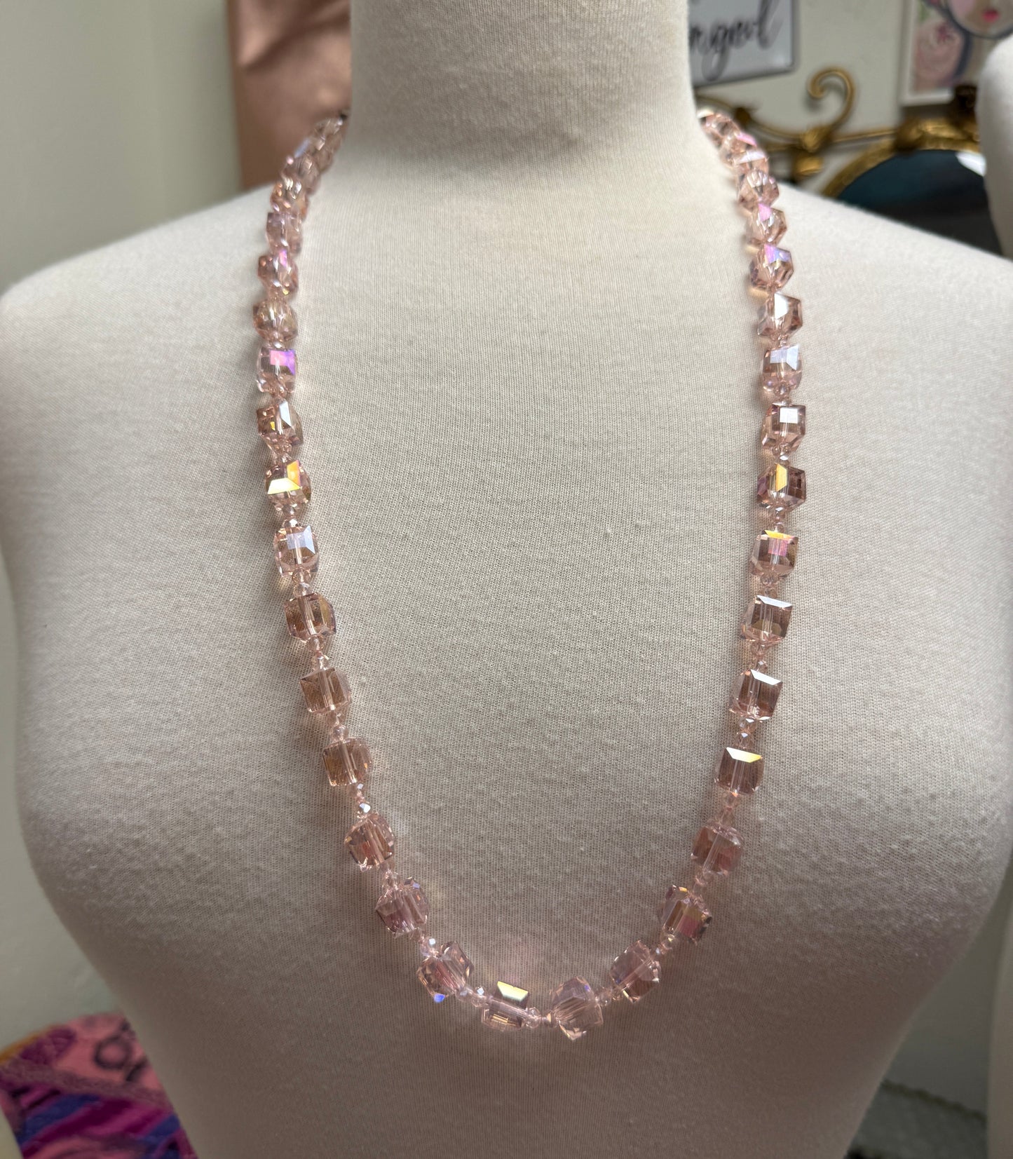 Light Pink Long Cube Necklace