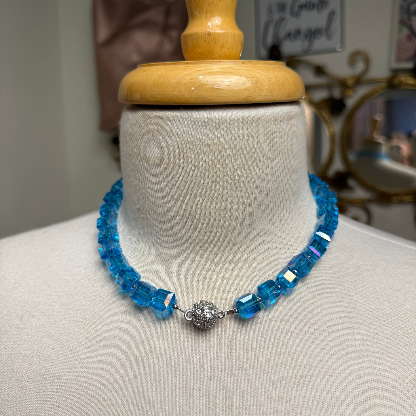 Ocean Blue Magnetic Closure Cube Necklace