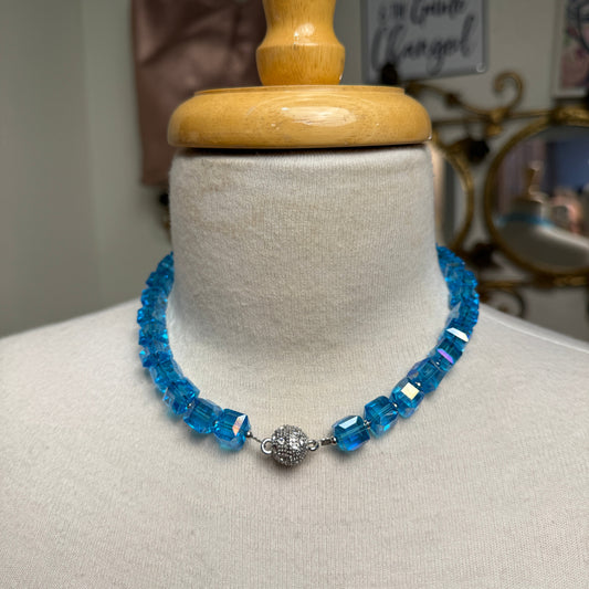 Ocean Blue Magnetic Closure Cube Necklace