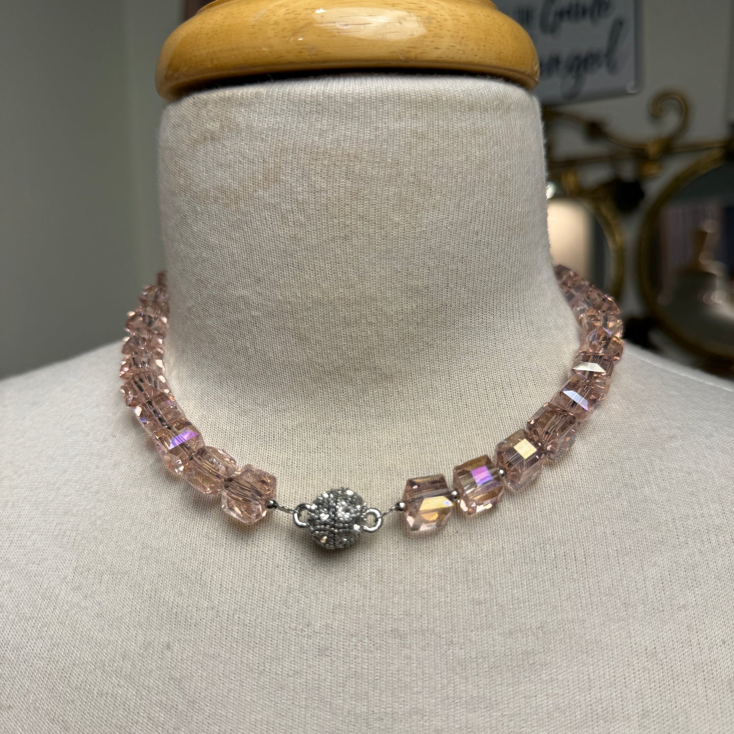 Light Pink Magnetic Closure Cube Necklace
