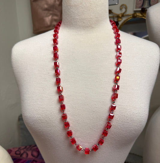 Red Long Cube Necklace