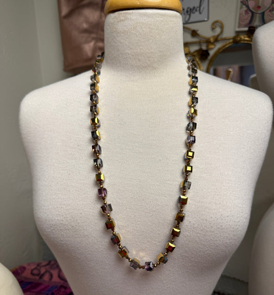 Golden Long Cube Necklace