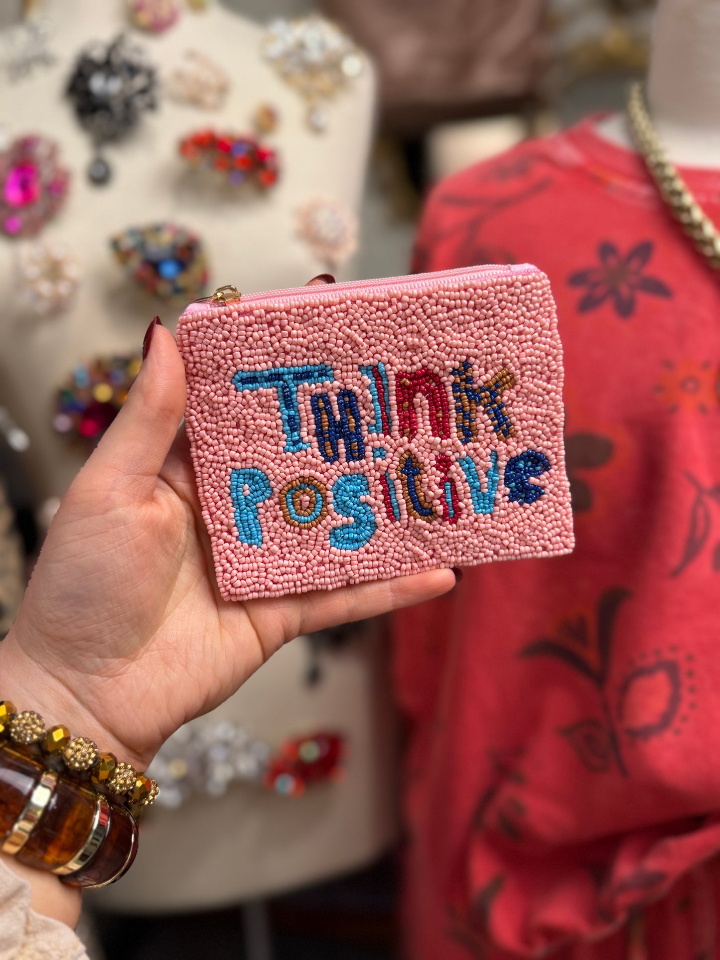 Think Positive Beaded Bag