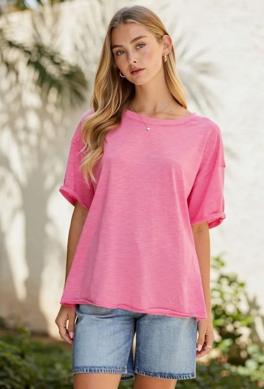 Pink Cotton Short Sleeve Top