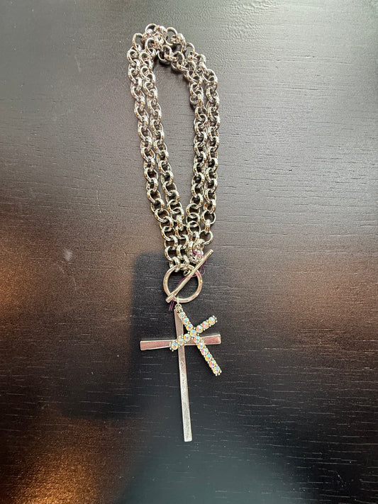 ALICE Double Cross Heavy Chain Convertible Necklace