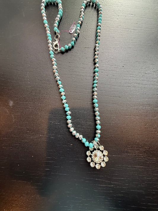 ALICE Crystal Bead Long Necklace Teal