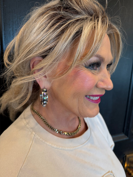 ALICE AB Stone Bubble Hoop Earrings