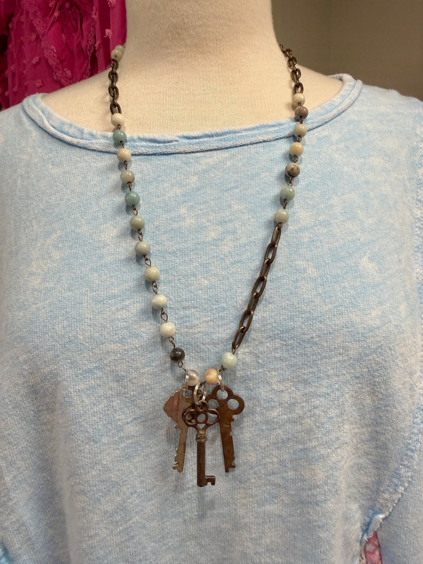 Vintage Key Gemstone Necklace